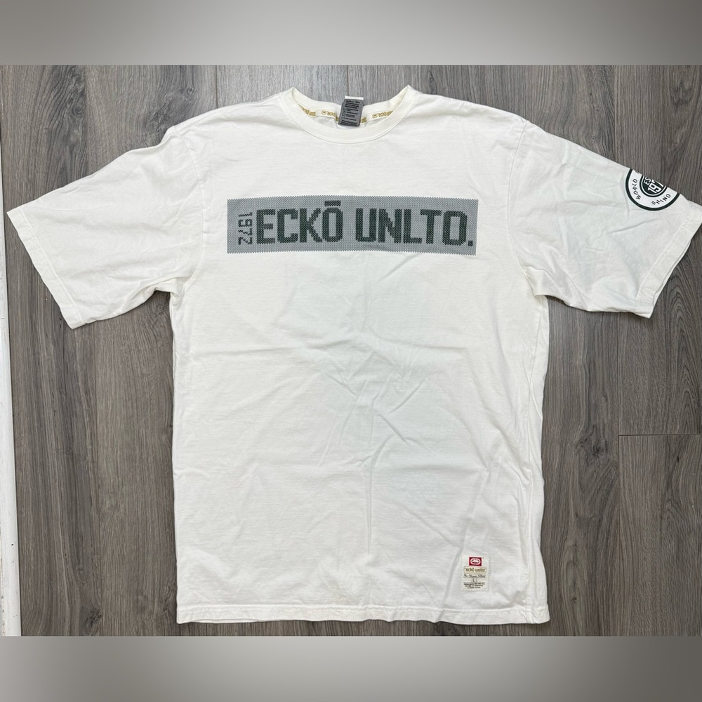 Vintage Mens Ecko Unlimited Logo Y2k T Shirt Size L‎ White 90s Spellout 1972